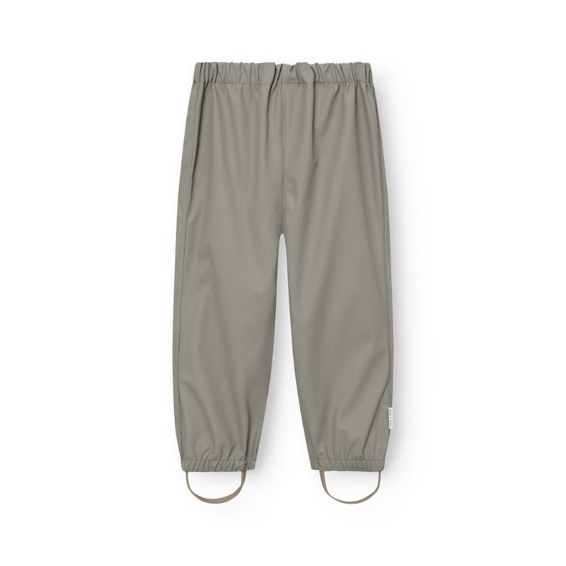 MINI A TURE Matreinar rain pants set, green with elastic waist and ankle stirrups