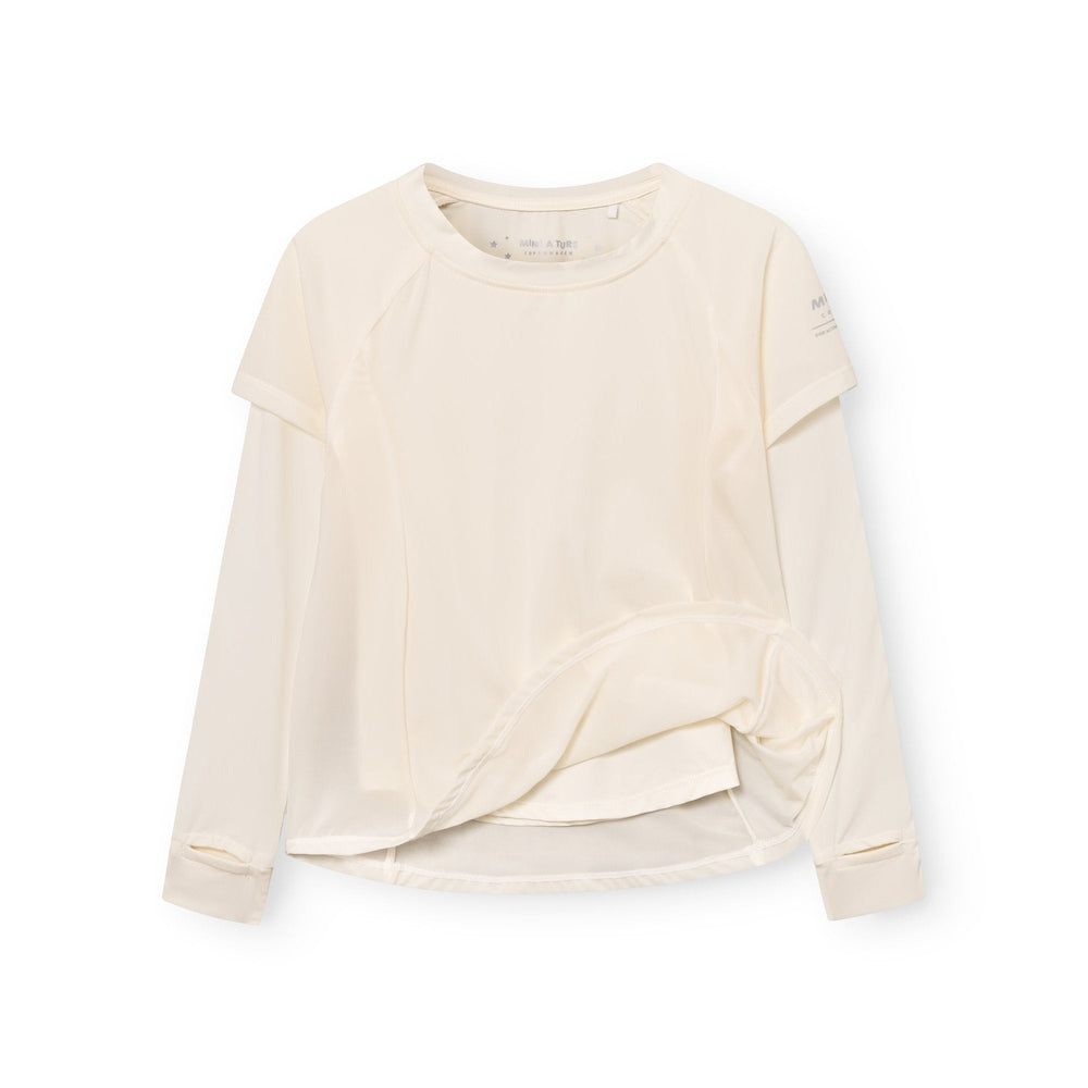 Mini A Ture Matstalia LS UV T-Shirt in Papyrus White, cream layered tee with knot at hem.