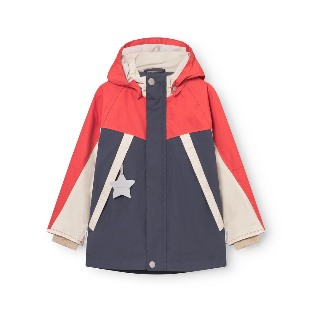 MINI A TURE Mini A Ture Matvalon Fleece Lined Jacket Paprika Red diagonal color-block design with white star pocket detail img 1/8