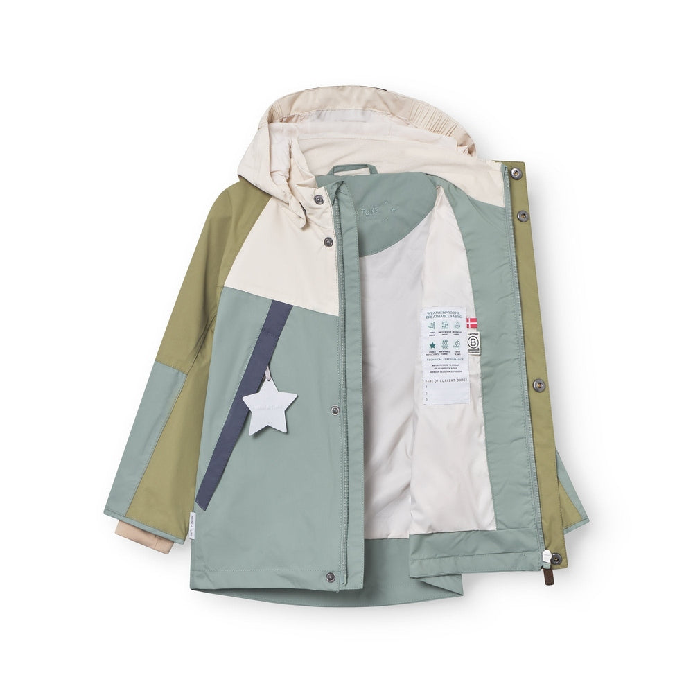 MINI A TURE Mini A Ture Matvalon Jacket Granite Green colorblock design with white star applique and snap closure img 6/6