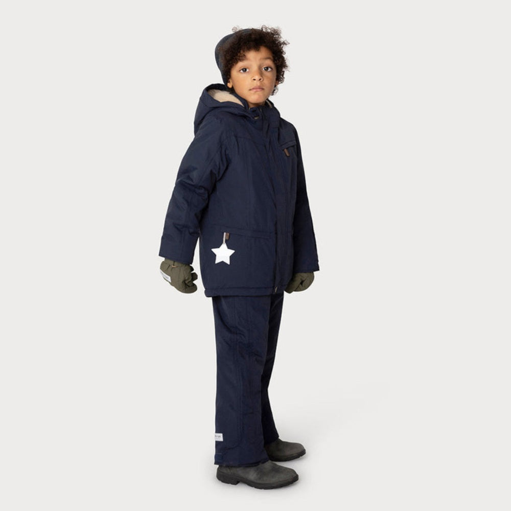 MINI A TURE Matvestyn Ski Jacket Grs Outer Space for kids, navy blue insulated jacket with hood
