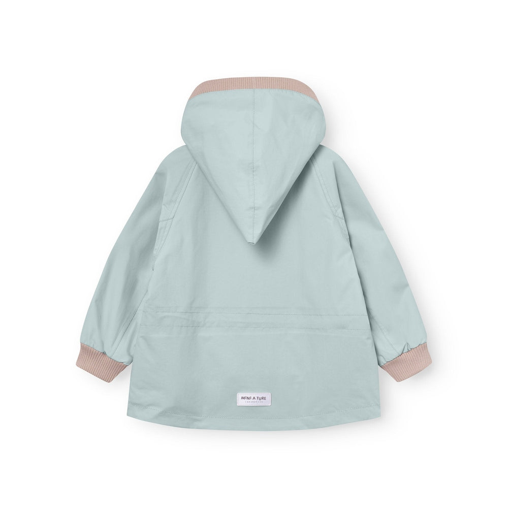 MINI A TURE Mini A Ture Matwai Fleece Lined Jacket Cloud Blue Contrasting peachy pink ribbed hood trim, cuffs and collar img 5/6