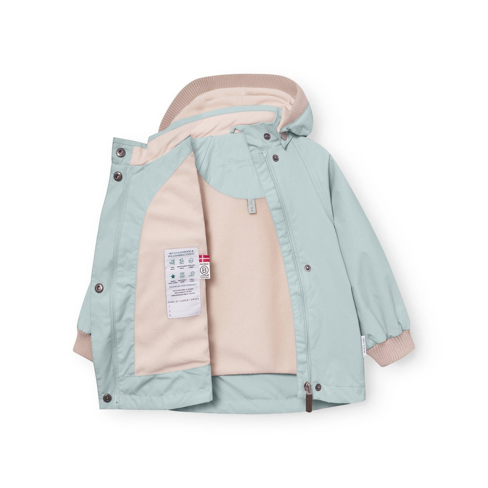 MINI A TURE Mini A Ture Matwai Fleece Lined Jacket Cloud Blue contrast pink lining with ribbed trim and snap closures img 6/6