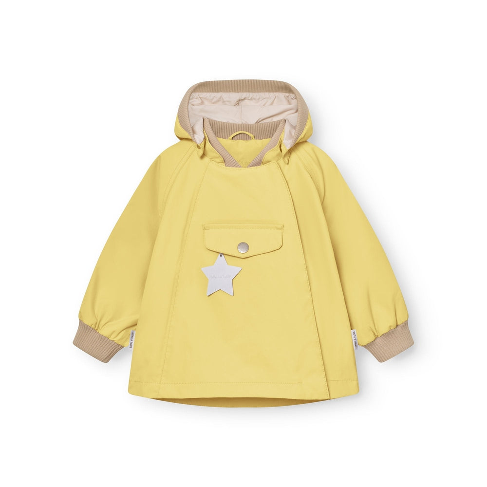 MINI A TURE Mini A Ture Matwai Fleece Lined Jacket Dusky Citron beige ribbed hood lining and cuffs with white star charm img 1/6