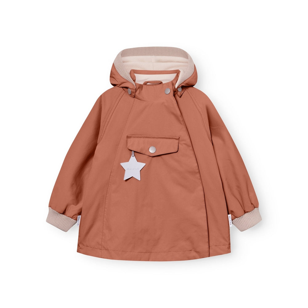 MINI A TURE Mini A Ture Matwai Fleece Lined Jacket Rustic Brown with contrast ribbed cuffs and hood, chest pocket, star charm img 1/4