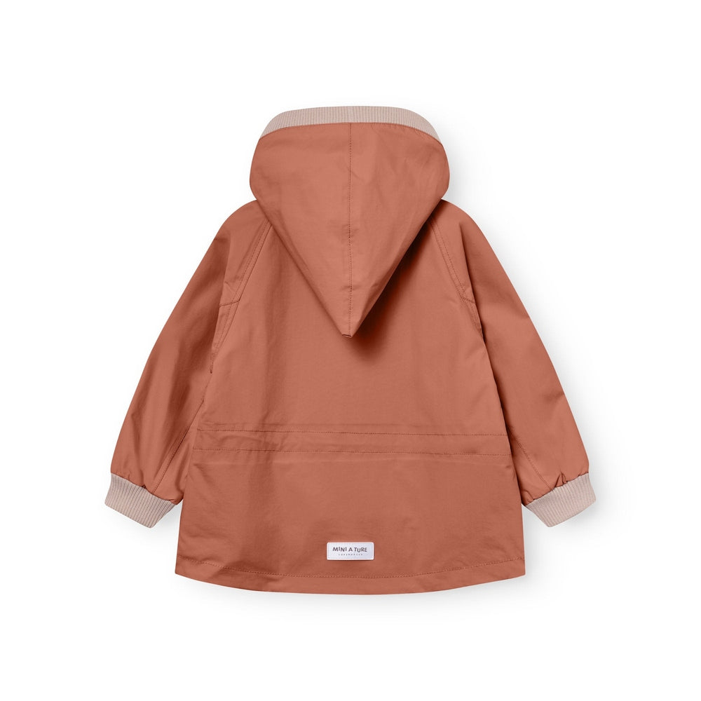 MINI A TURE Mini A Ture Matwai Fleece Lined Jacket Rustic Brown with contrasting ribbed cuffs and hood trim img 3/4