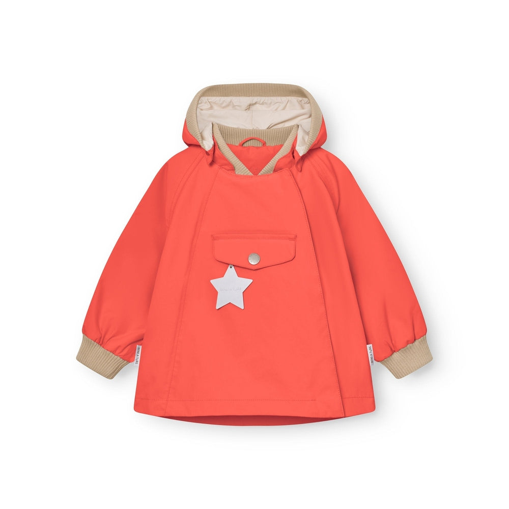 MINI A TURE Mini A Ture Matwai Jacket Paprika Red beige hood lining with snap pocket and white star detail img 1/6