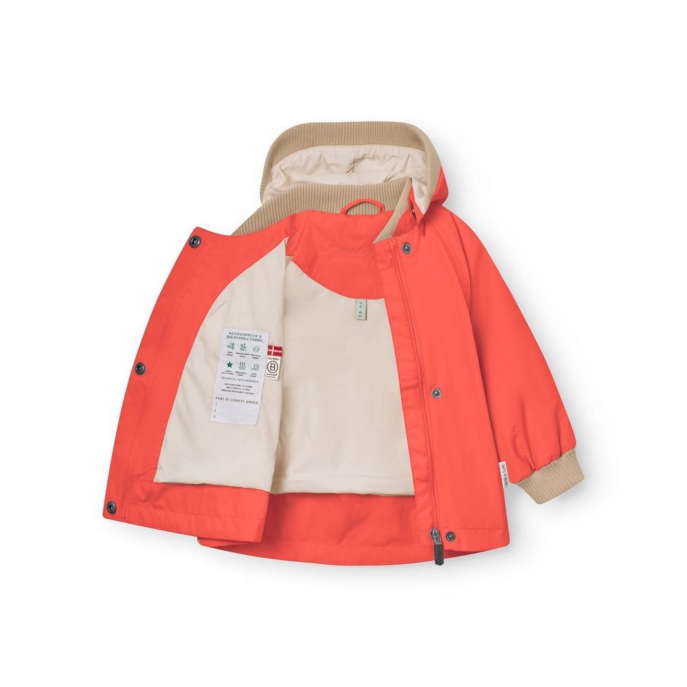 MINI A TURE Mini A Ture Matwai Jacket Paprika Red snap button closure with ribbed collar and beige lining img 3/6