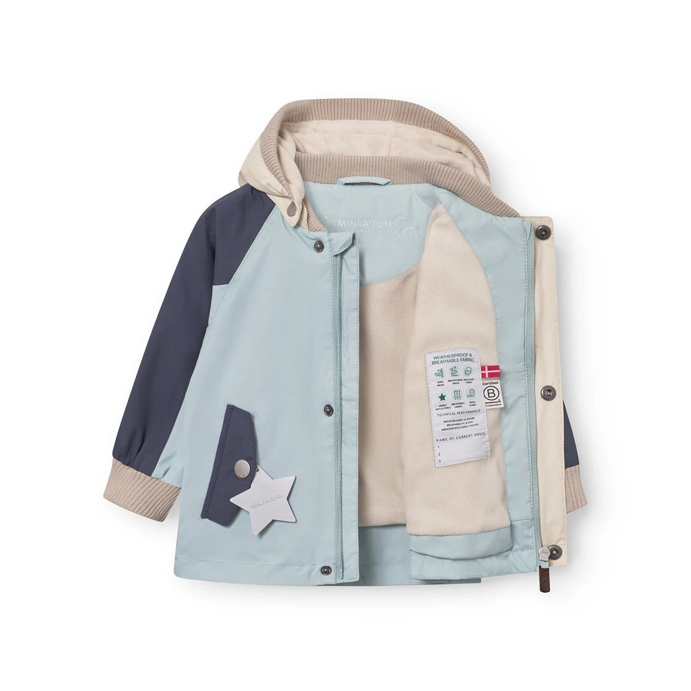 MINI A TURE Mini A Ture Matwally Fleece Lined Jacket Cloud Blue color-blocked design with snap closure and star pocket img 6/6