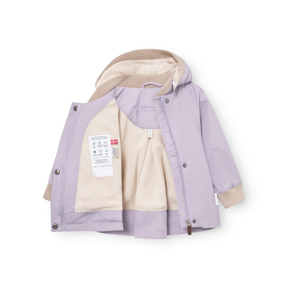 MINI A TURE Mini A Ture Matwiami Jacket Minimal Lilac with beige ribbed knit hood and cuffs, cream fleece lining img 5/5