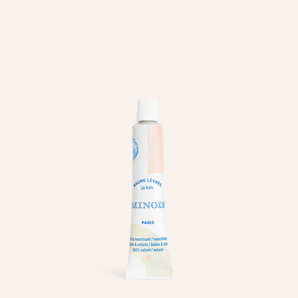 Minois Paris lip balm 12 ml tube with white cap and pastel artwork for babies and kids