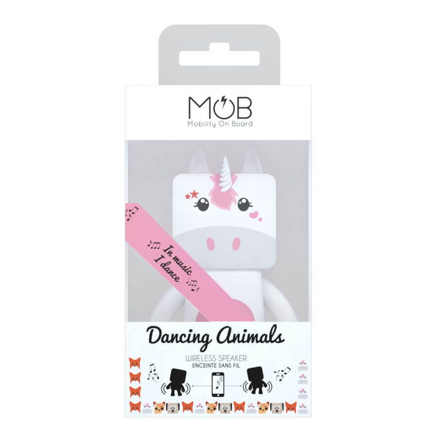 Mob Dancing Animals Unicorn Bluetooth speaker; white unicorn character, wireless from MOB