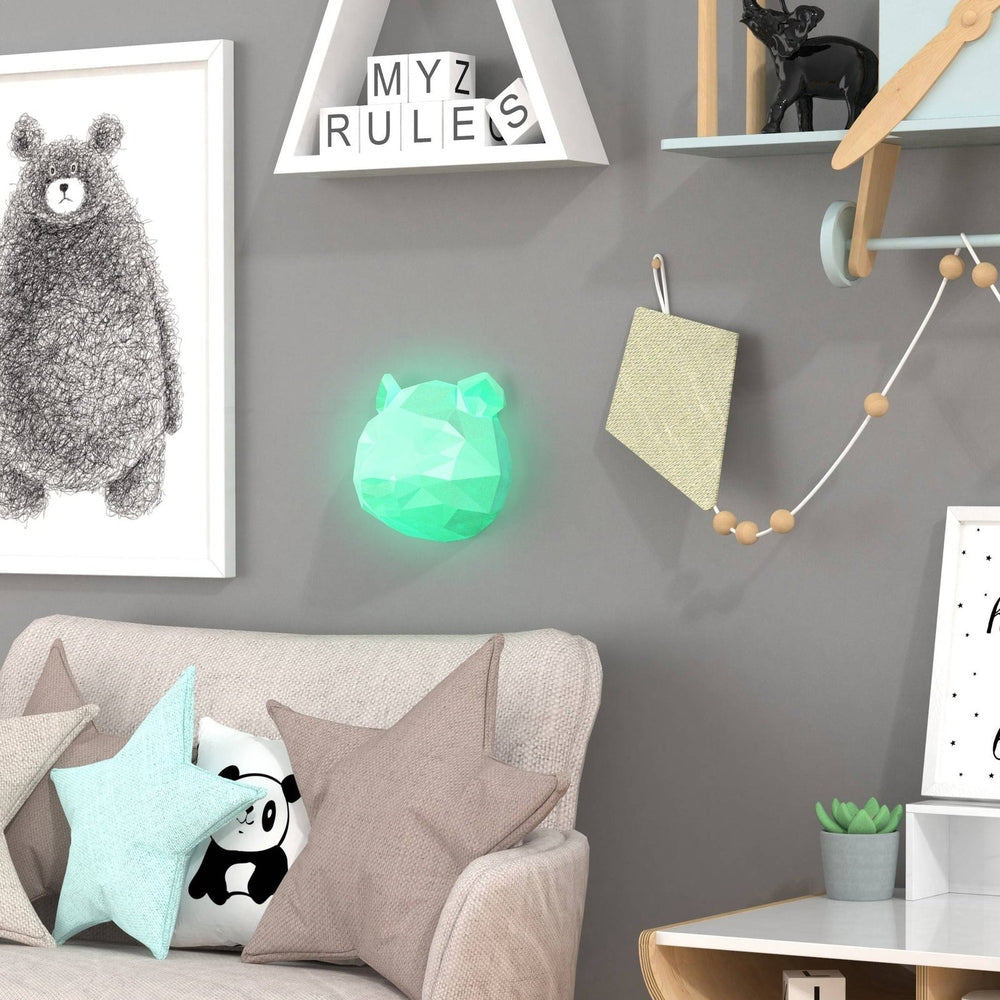 Mob Panda Wall Night Light, green glowing panda-shaped ambient light for kids' room