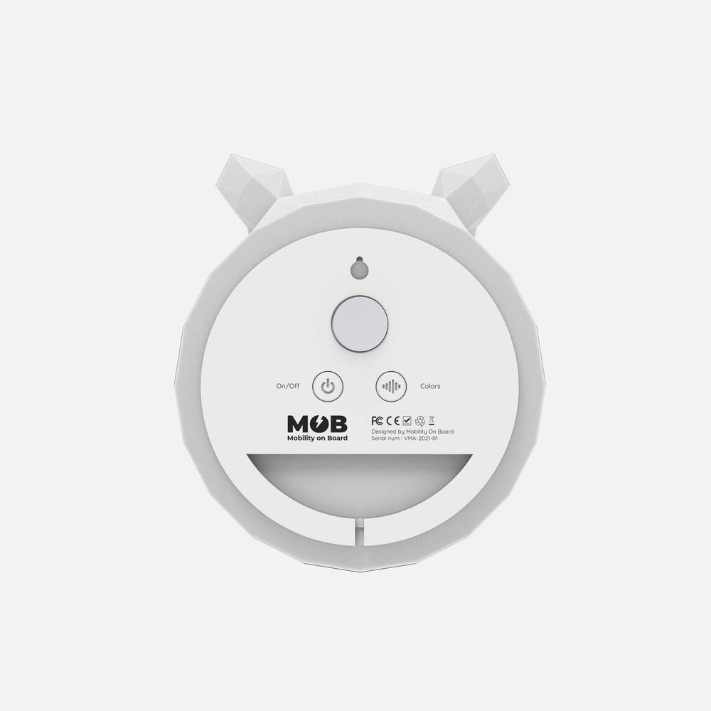 Mob Wall Night Light Rhino, white circular ambient light with horned ears