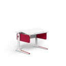 MOLL Champion Compact Height Adjustable Desk, white top with red frame, adjustable legs shown.