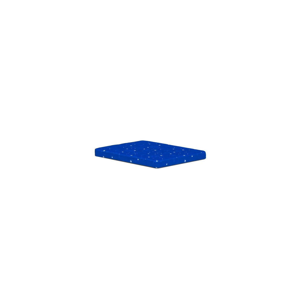Moll Champion Cubic Pad blue foam baby mat laid flat for playtime, star-patterned