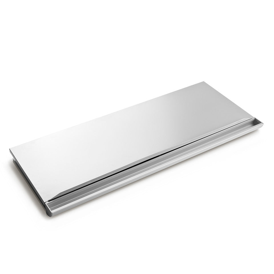 Moll drawer cover in silver metal, sleek desk accessory for office organization