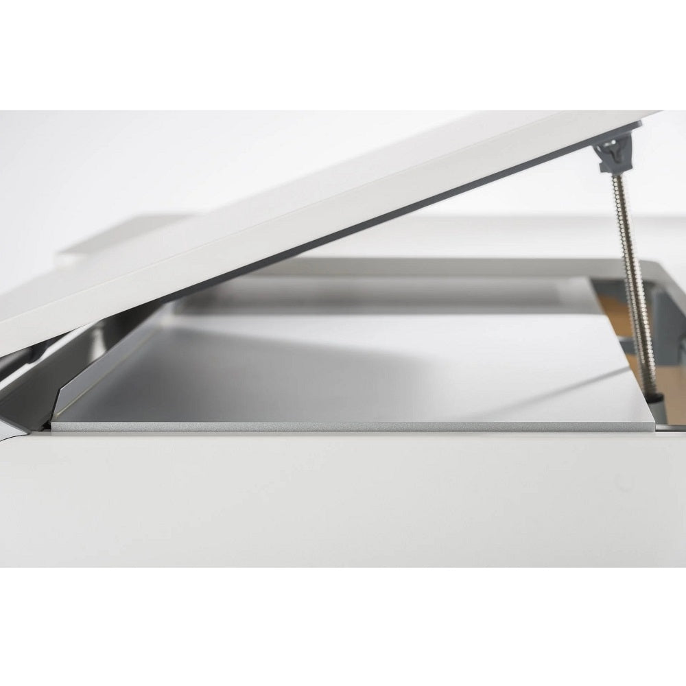 Moll Drawer Cover in white metal with spring hinge for desk storage safety