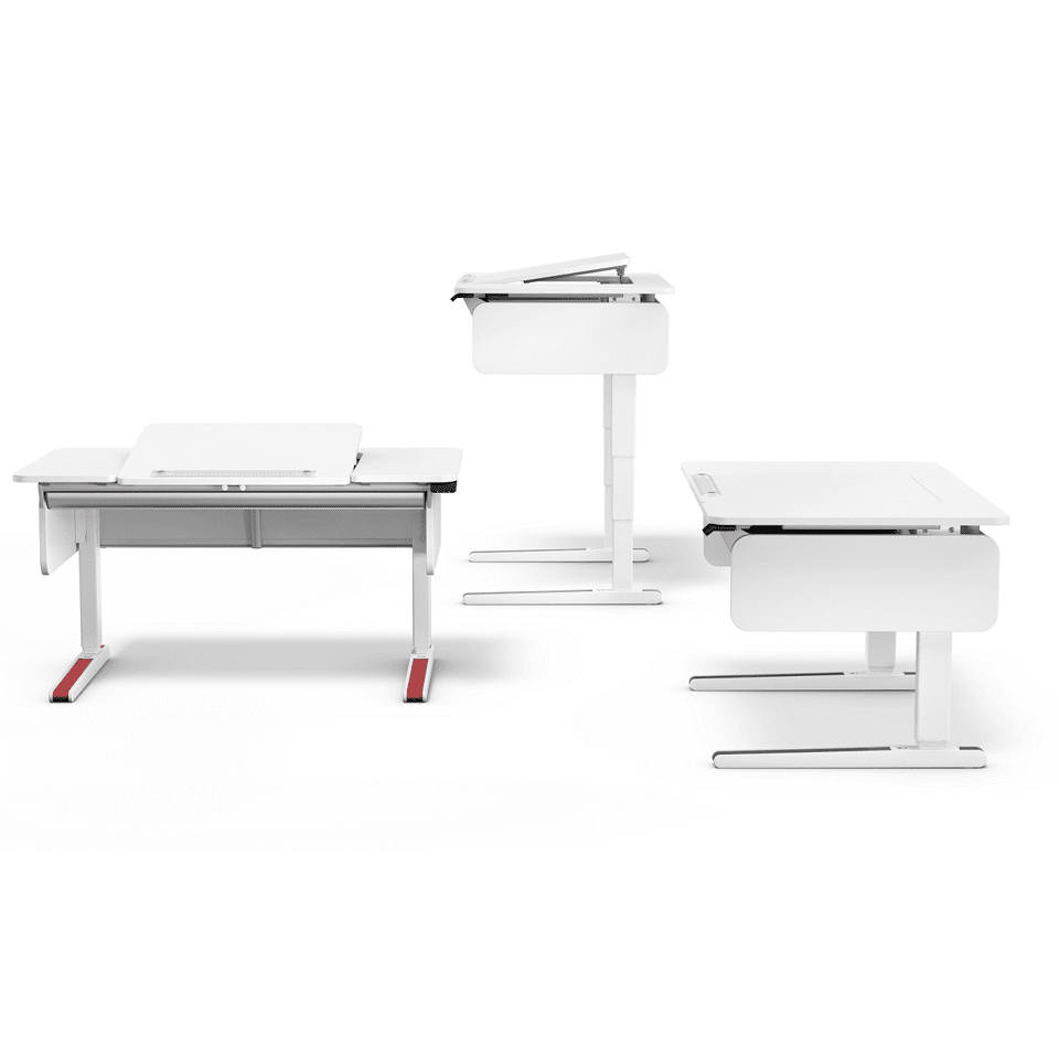 MOLL e-Champion height-adjustable electric desk, white, three-piece office furniture set