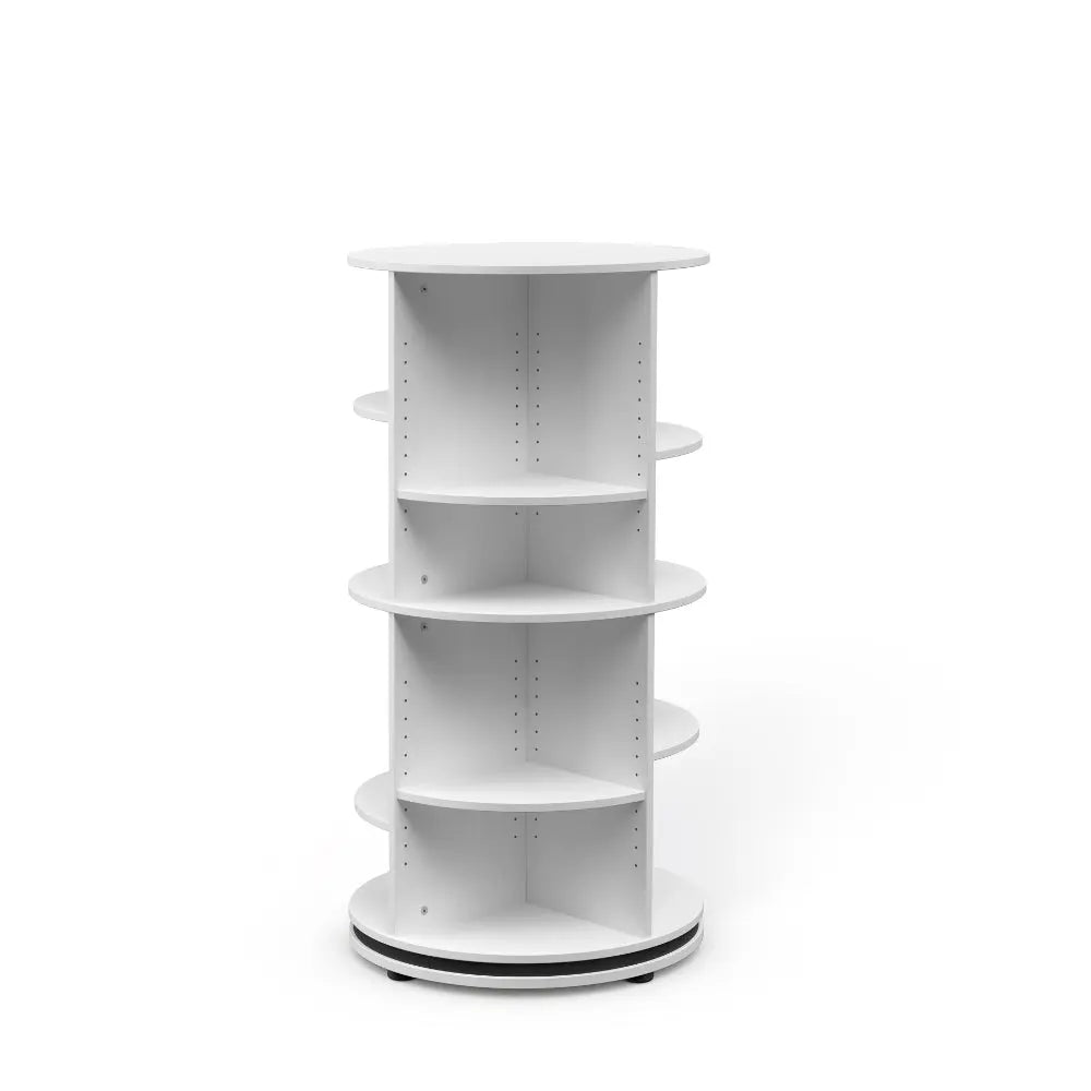 Moll Rotating Shelf Tower 64, white circular-shelf storage unit with five rounded shelves on a rotating base.