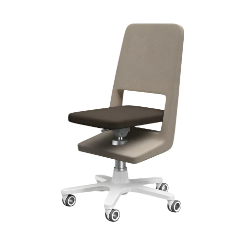 Moll S9 beige/dark brown office chair with cushioned seat and white wheeled base.