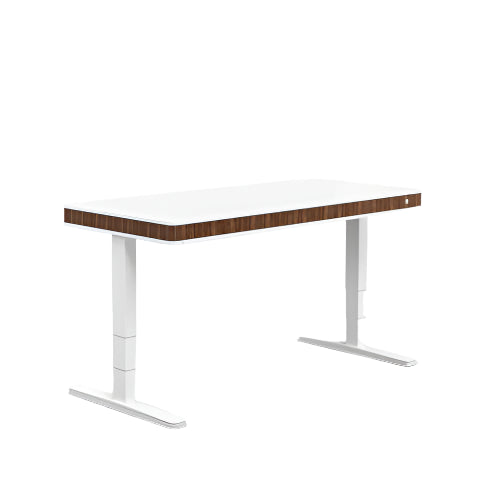 MOLL T7 XL desk, white top with walnut edge and white metal legs