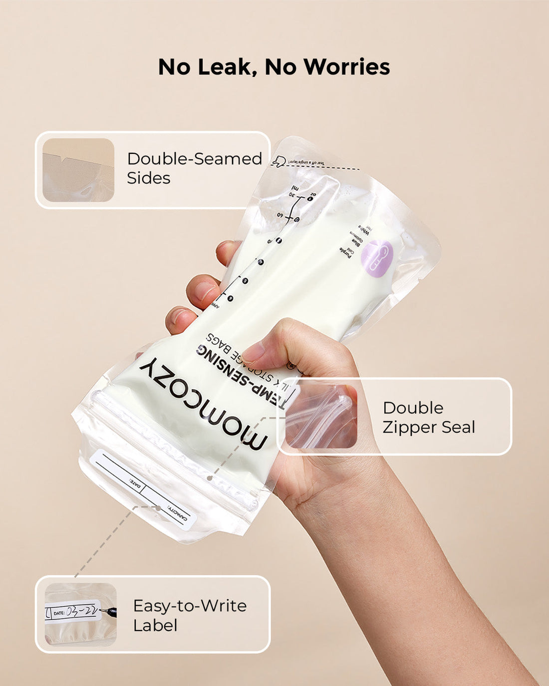Momcozy 180ml Breastmilk Bag with Colour-Changing Temperature Indicator - image 4