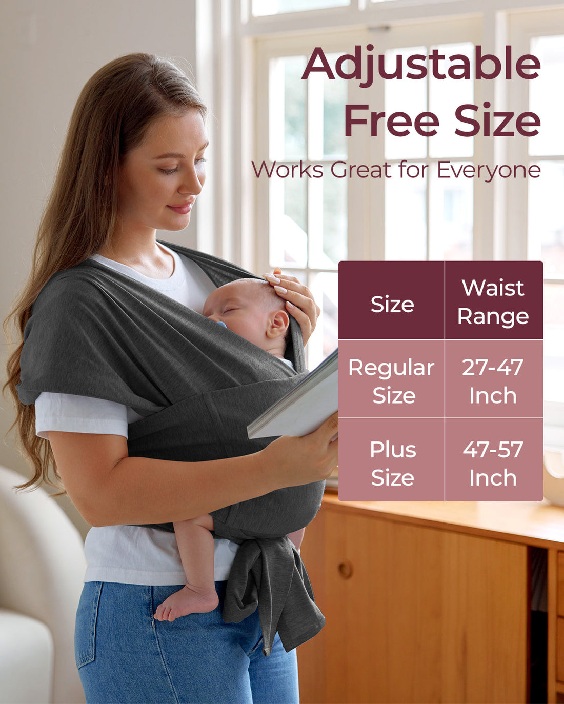 Momcozy Easy to Wear Hands Free Baby Wrap Carrier - Deep Grey - image 34