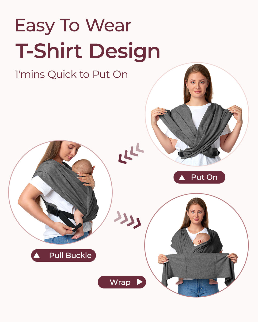 Momcozy Easy to Wear Hands Free Baby Wrap Carrier - Deep Grey - image 35