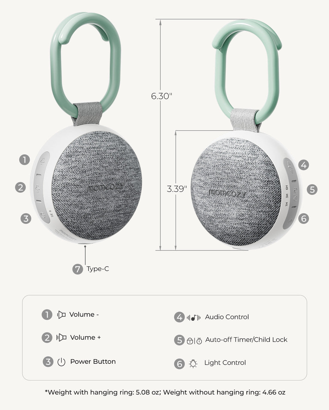 Momcozy Portable Sound Machine - Green & White - image 10