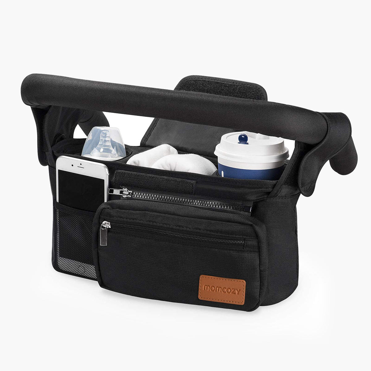 Momcozy Stroller Organizer - All-in-One Cup Holder & Pet Strollers - Black