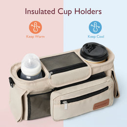 Momcozy Stroller Organizer - All-in-One Cup Holder & Pet Strollers - Black