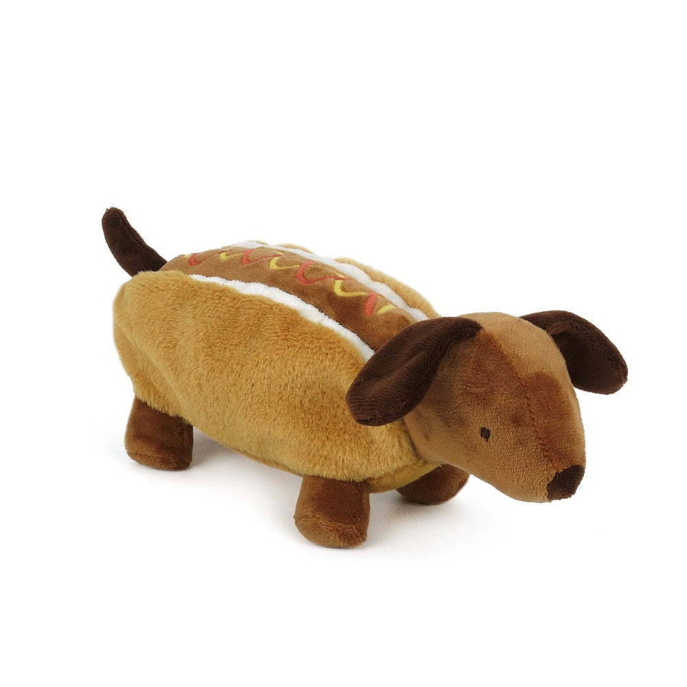 MON AMI Mon Ami Foodie Friends Hotdog Imposter - Tan dachshund plush with hotdog bun costume and condiment details img 1/4