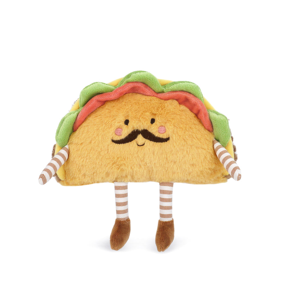 MON AMI Mon Ami Foodie Friends Paco Taco - Yellow plush with embroidered mustache, striped limbs, and shoes img 1/3