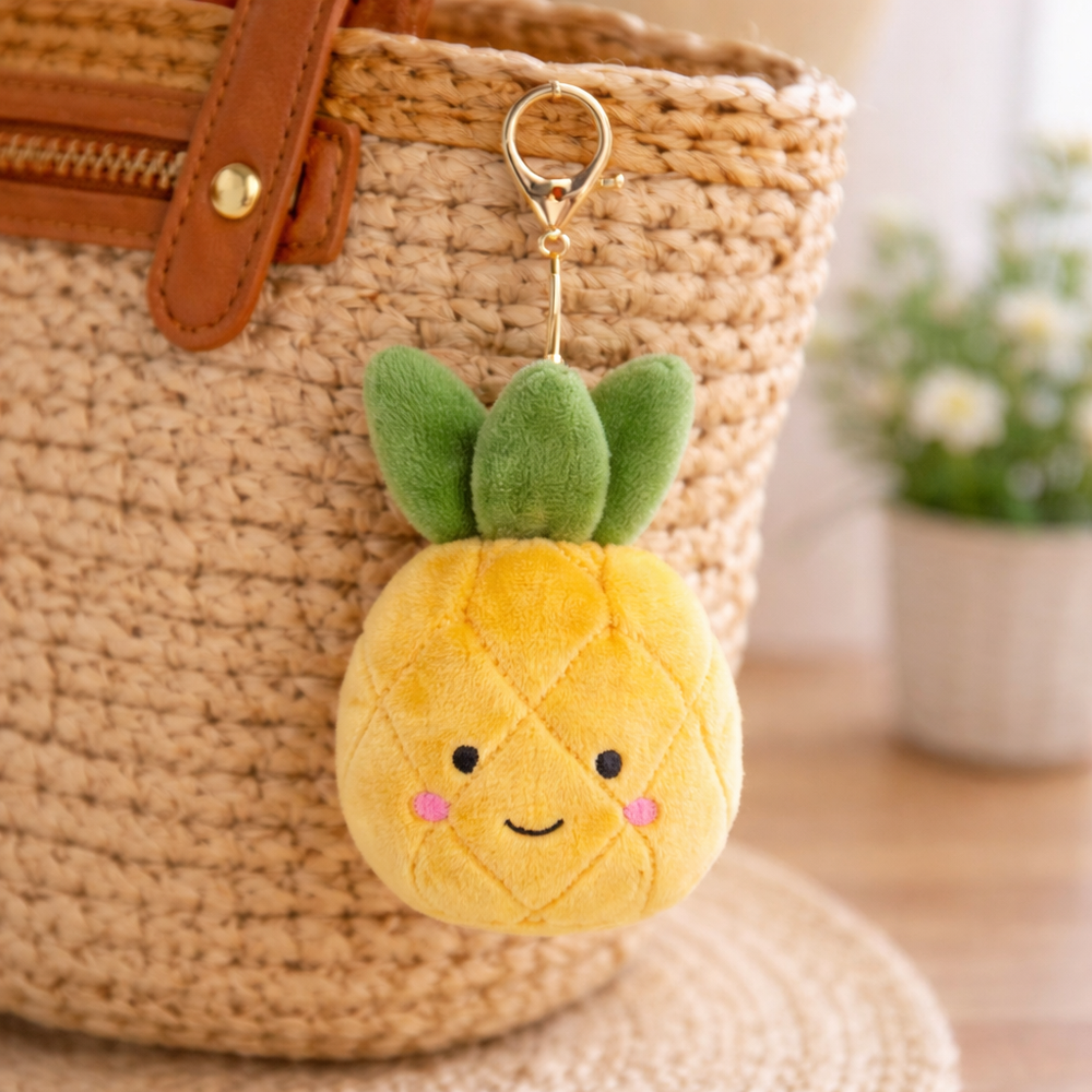 MON AMI Mon Ami Foodie Friends Pineapple Bag Charm diamond quilted plush with embroidered kawaii face and gold clasp img 2/2