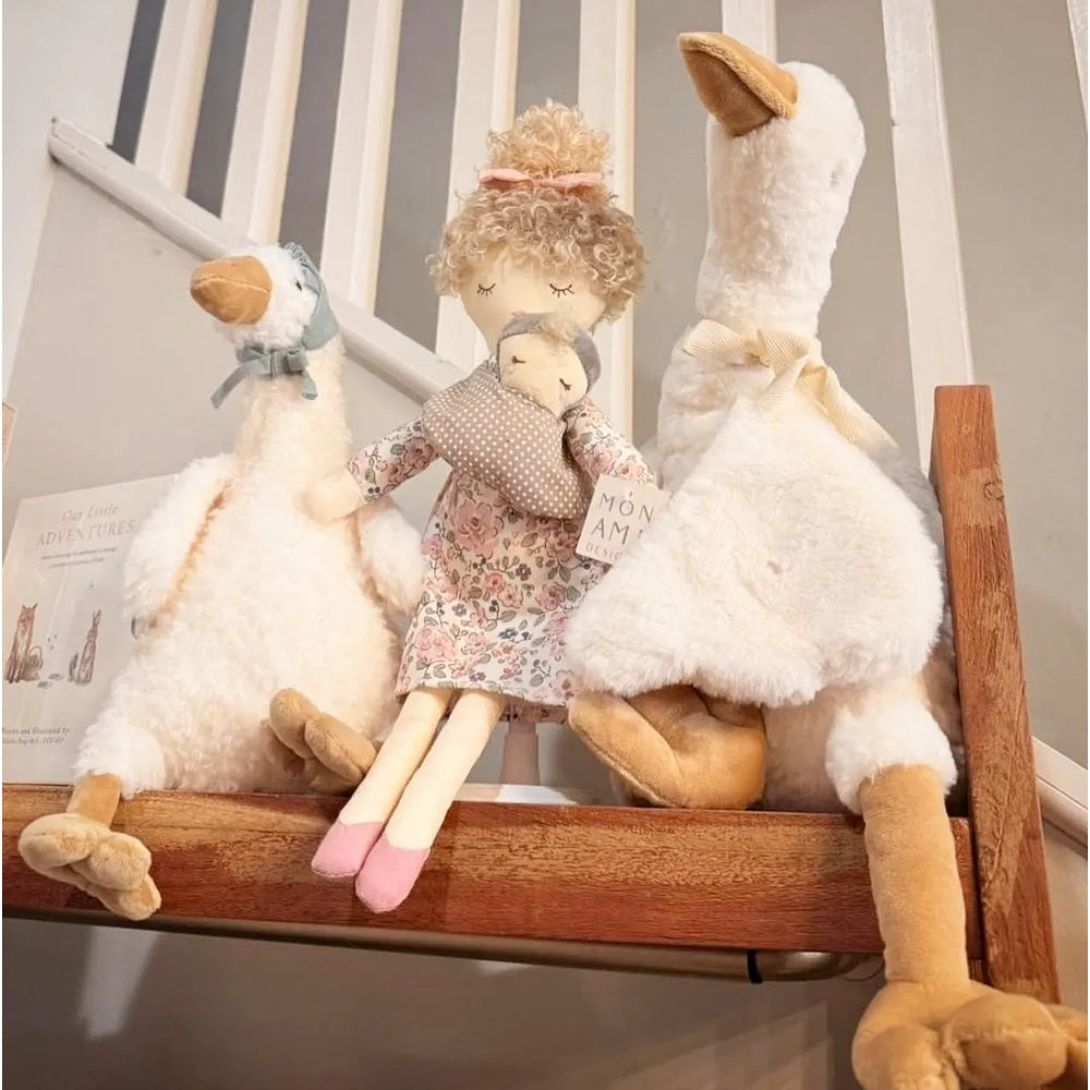 MON AMI Mon Ami Countryside Pru Goose - Small - Gray fluffy white plush with tan beak and webbed feet in sitting pose img 3/7