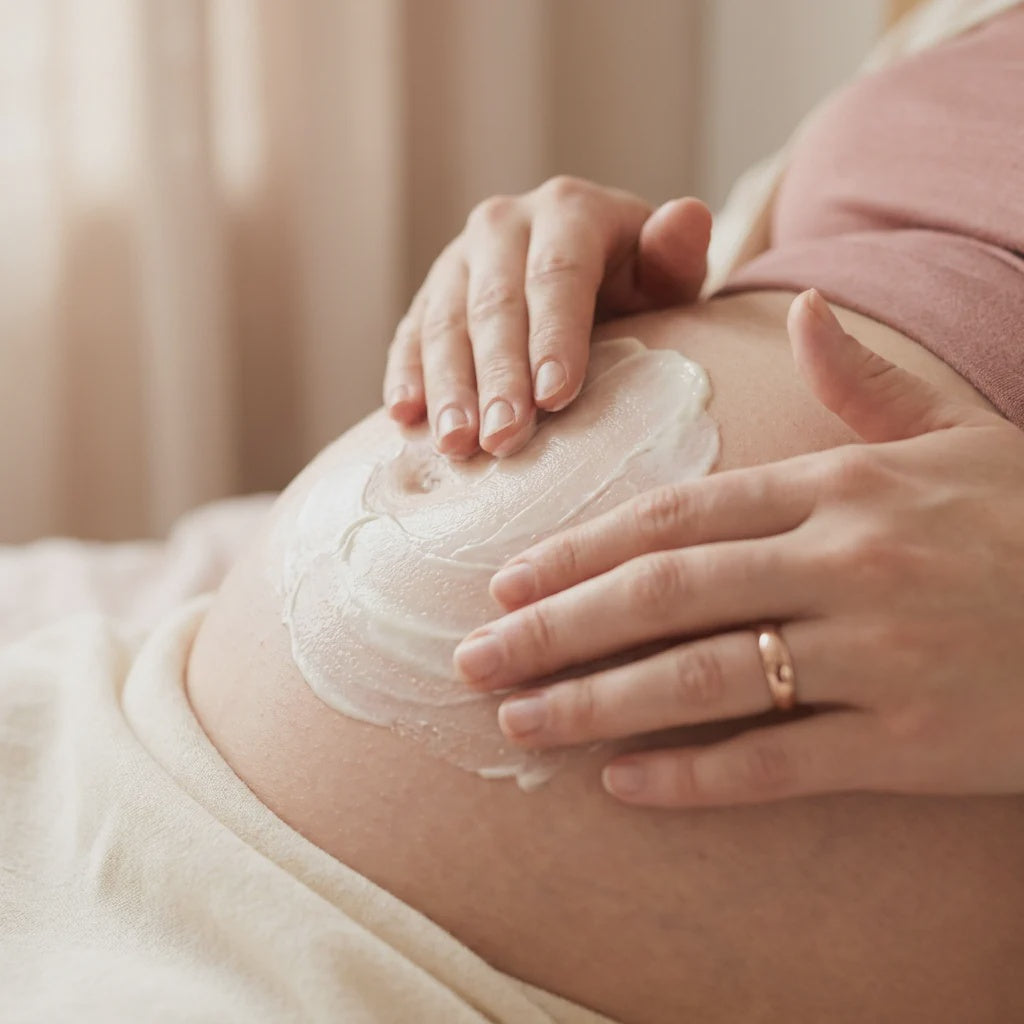 Mongdies Mother To Be Rose Tightening Cream applied during a body-care routine