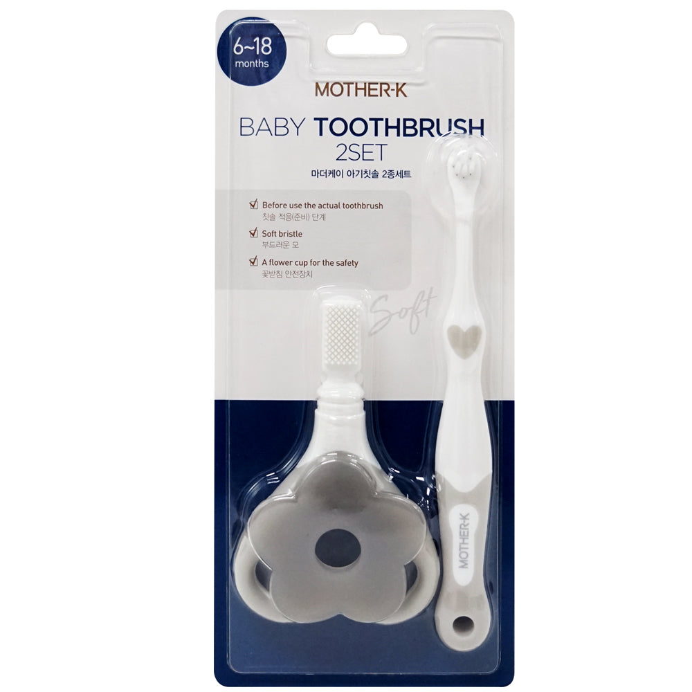 Mother-K baby toothbrush 2-set with flower-shaped holder and soft bristles