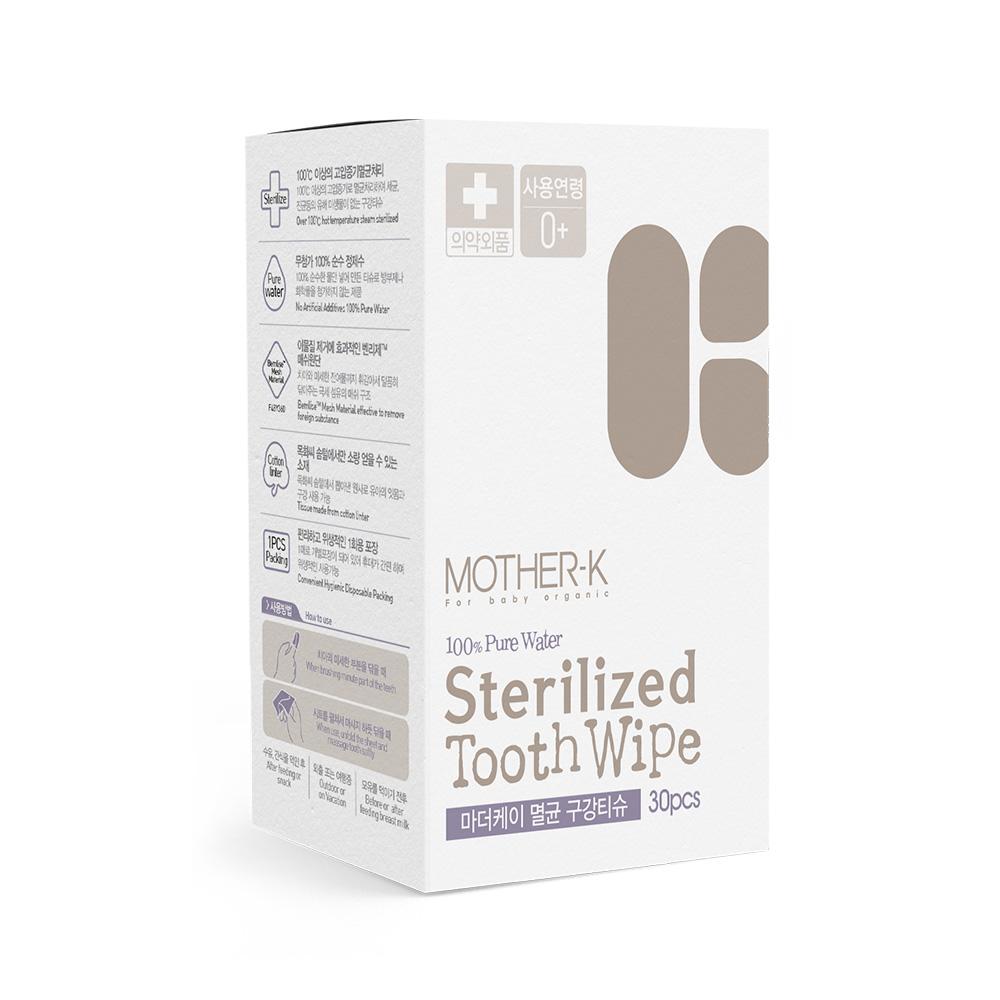 Mother-K Sterilized Tooth Wipe box for babies, 30pcs, 100% Pure Water, baby health