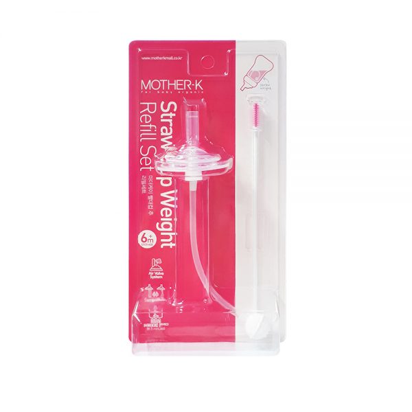 Mother-K Straw Cup Weight Refill Set; pink packaging with straw cup accessory and cleaning brush