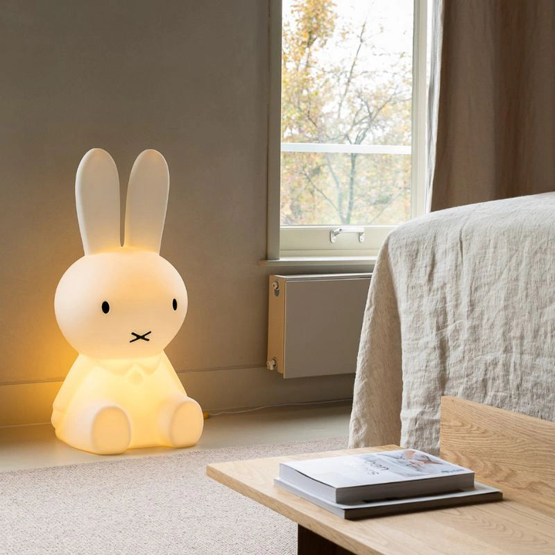 Mr Maria XL Miffy lamp night light, bunny figure in bedroom with warm white glow