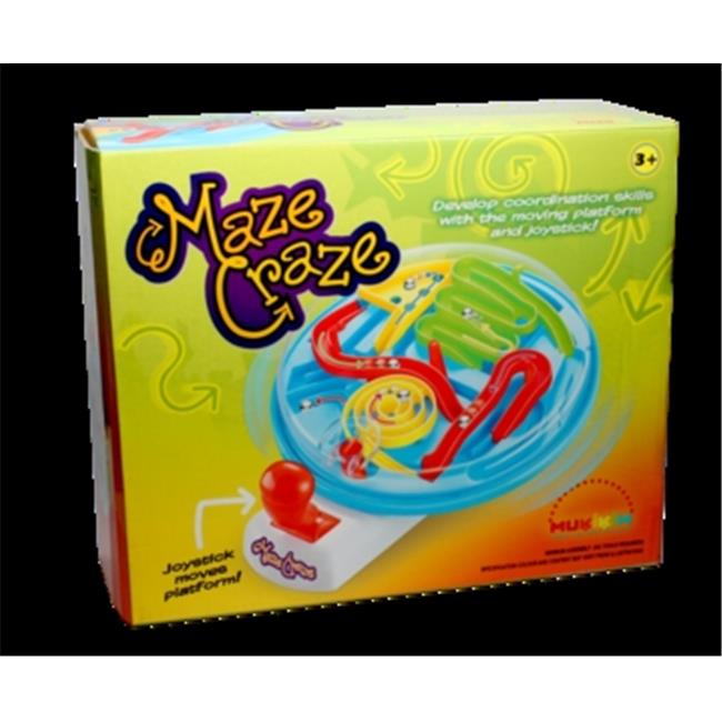Maze Craze Circle toy set by MUKIKIM in a bright yellow box with a colorful marble maze track