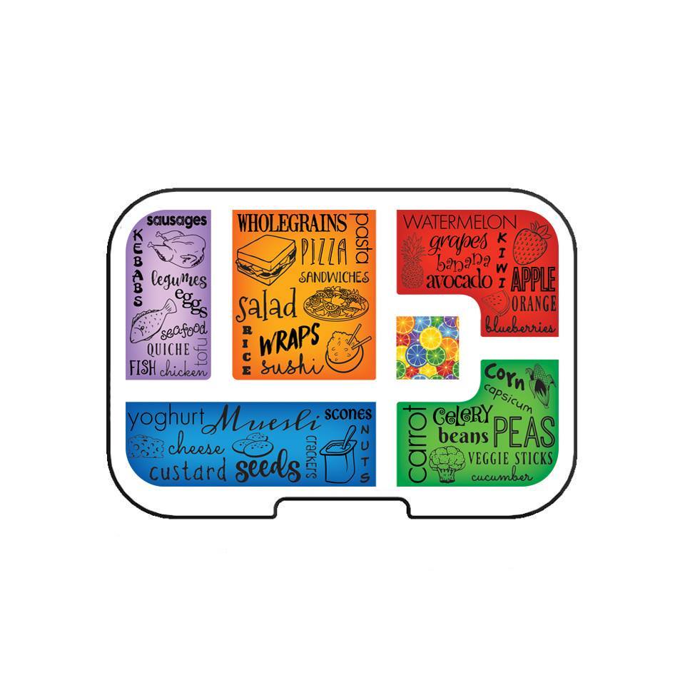 Munchbox Maxi 6 lunch box tray with six colorful compartments in purple, orange, red, blue and green