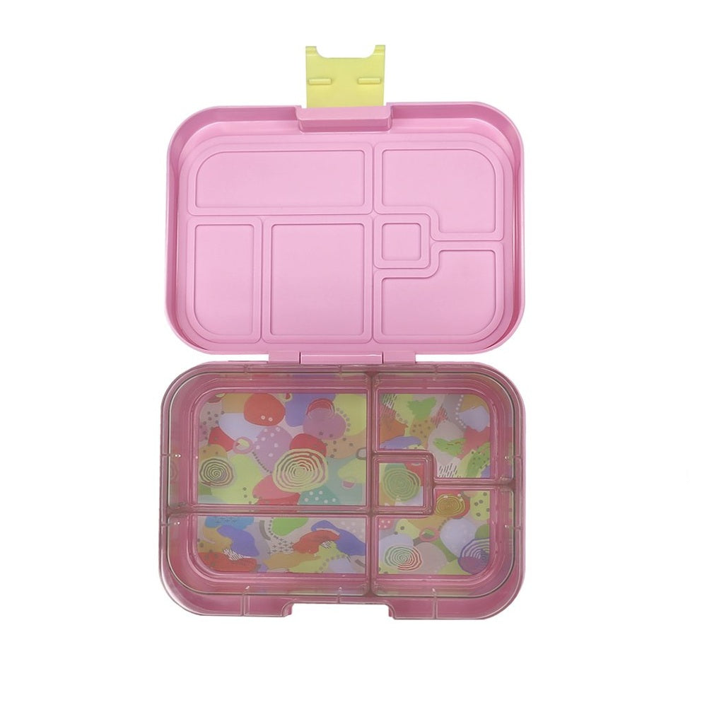 MUNCHBOX Midi 5 Flamingo lunch box, pink exterior, 5 compartments and colorful patterned interior insert