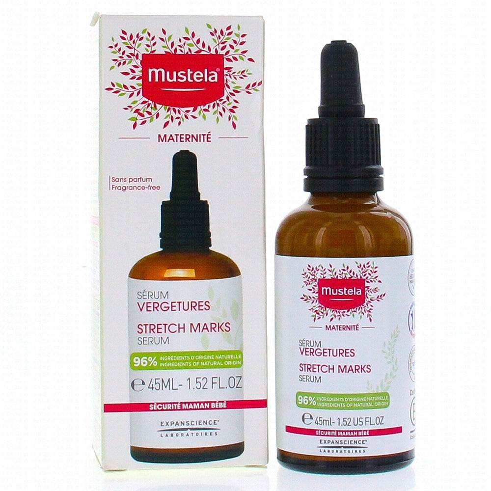 Mustela Maternite stretch marks serum 45 ml bottle with box, fragrance-free maternity skincare