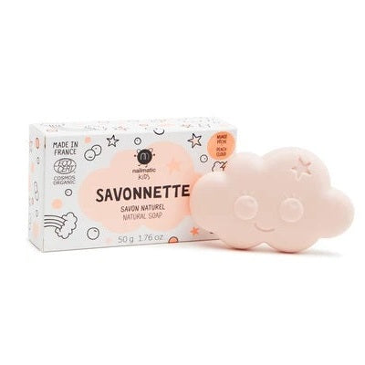 Nailmatic Organic Kids cloud-shaped peach soap with box, peach-colored bath bar for kids