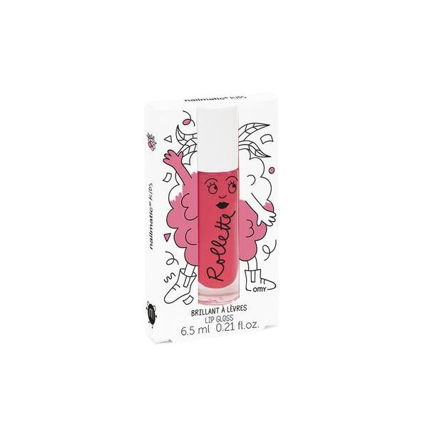 Nailmatic Raspberry Rollette lip gloss tube in pink with white cap and branded packaging