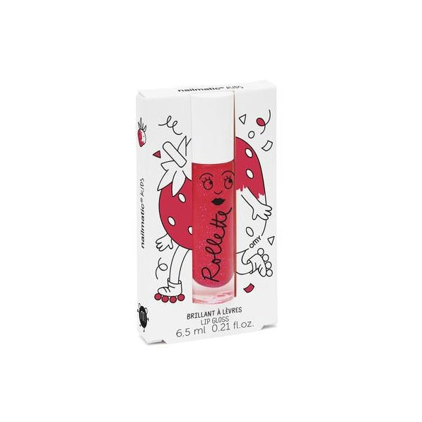 Nailmatic Strawberry Rollette lip gloss, red tube with strawberry-themed packaging