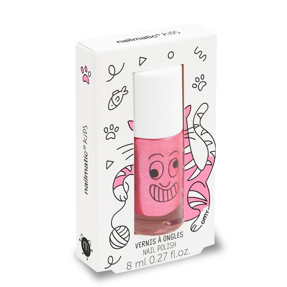 NAILMATIC Kids Candy Pink Glitter water-based nail polish, 8 ml with white cap, pink glittery bottle