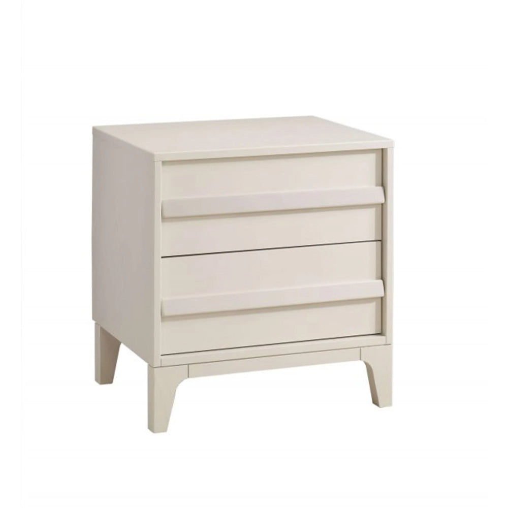 Natart Kyoto nightstand in white finish featuring four drawers and tapered legs for a serene nursery